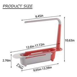 VIDSTW Sink Organiser, Scalable Sink Cloth Holder, Adjustable Sponge Holder, Sink Organiser, Bottom Hollow Design, Under Sink Organiser for Lying Cloths, Sponges (Red)