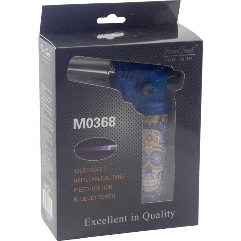 Ever Tech Double Table Torch Lighter Adjustable Flame Refillable Skull