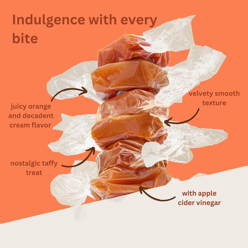 Oomph! Sweets Orange & Cream Low Sugar Taffy, High Fiber