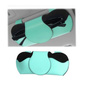 JNNJ Glasses Holder for Car Leather, Car Sun Visor Storage Bag, PU Leather, Aonnenblende Car Organiser, Multifonction Glasses Case, for All Vehicles (Cyan)