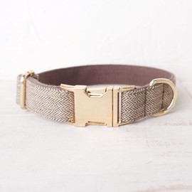 Petiry Tweed Small Dog Collar with Metal Buckle,Adjustable Durable Cotton Herringbone Collar For Dogs Neck 31-41cm,Brown,S