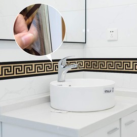 funlife Greece Pattern Peel and Stick Wallpaper Border, Self Adhesive Skirting Wall Waist Line Decal for Home DIY Decor, 78.74"X3.93" Brushed Gold 1Roll