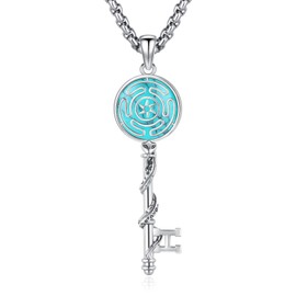 Hecate Key Necklace for Women Men Hekate Wheel Pendant Sterling Silver 925 Wiccan Pagan Necklace Wheel of Hekate Key Necklaces Witchcraft Wicca Jewelry Gifts for Her Him Mom Father Turquoise