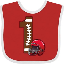 inktastic First Birthday Red Football Helmet Baby Bib Red and White 417b6