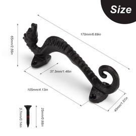 HERKINDNESS Furniture Handle Black, 170 mm Vintage Cast Iron Sliding Door Handle, Barn Door Handle with Screws, Cabinet Door Handles, Suitable for Furniture Doors, Windows, Cupboards, Garden Doors,