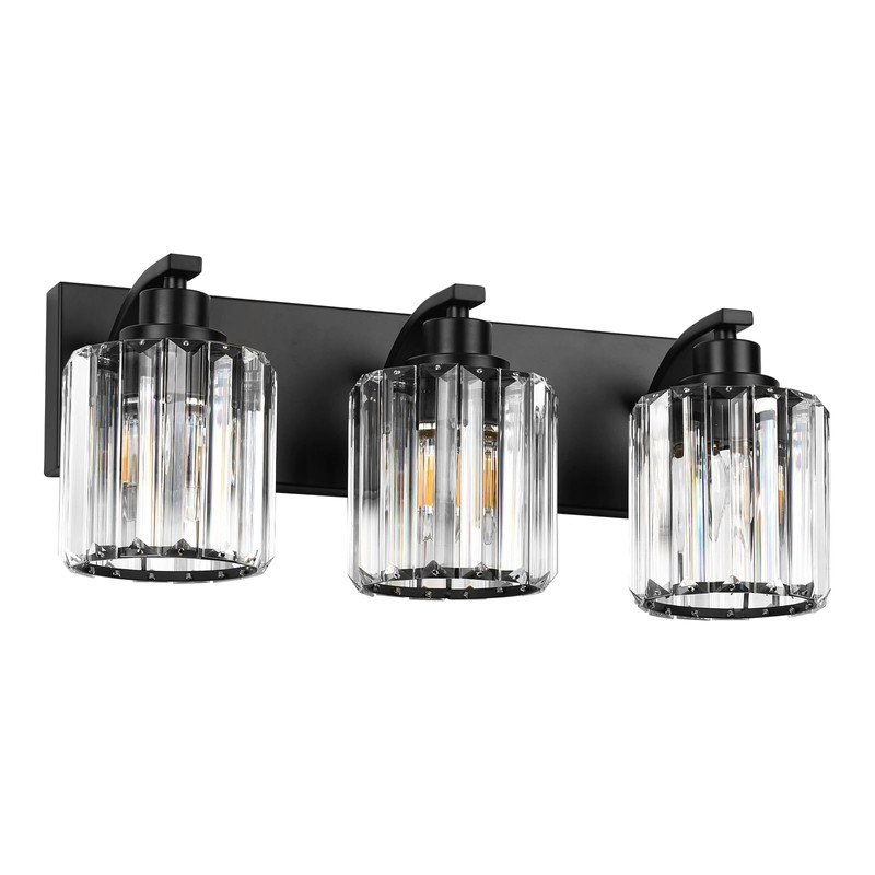 Haolaike 3 Lights Crystal Bathroom Vanity Light Modern Black Bathroom