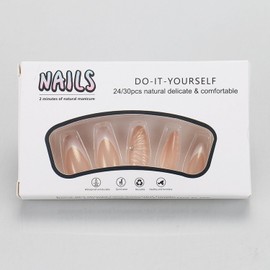 Almond Press on Nail White French Tip Press ones Fake Nails Full Cover Nude Pink False Nails with 3D Water Stripe design Rhinestones Acrylic Artificial Nail Chrome Glue on Nails for Women Wedding24pcs