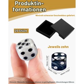 DAFNE 20 Items Polyhedral Dice D6 Dice 16 mm Acrylic Dice Set, Dice Set, Game Cube for DND RPG Table Games (Pearl Black and Pearl White)