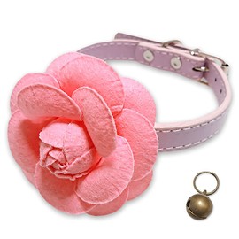 TATOTTE Dog Collar, Flowers, Small and Medium Dogs, Cats, Adjustable 6 Holes, Rose Charm, Floral Decoration, Antique Bell, Lightweight, S Size 10.2 - 12.8 inches (26 - 32.5 cm) (Pink Rose)
