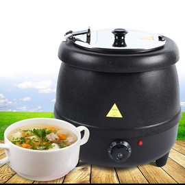KONKENIE 10L Electric Soup Kettle Warmer with Lid 110V 400W Commercial/Household Soup Kettle Restaurant Stock Pot Stainless Steel Electric Boiler Pot Black,Adjustable 30°C-85°C(13.78x13.78x14.17in)