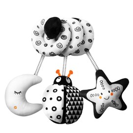 Aolso Pram Toy, Baby Activity Spiral Chain, Black and White Toy, Baby Hanging Toy, Fabric Spiral for Gripping and Feeling with Bell, Baby Toy (Ladybird)