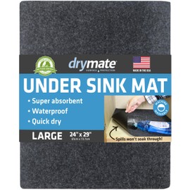 Drymate Premium Under Sink Mat, Waterproof Cabinet Protection Mats for Kitchen & Bathroom, Absorbent Shelf Liners, Slip-Resistant, Non-Adhesive, Machine Washable (USA Made)(24”x29”)(Charcoal)