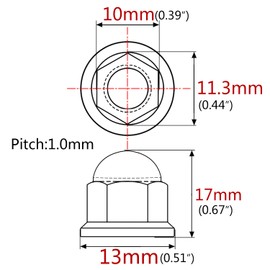 Ruifu Bike Motorcycle Titanium Nuts M6 M8 M10 Dome Head Flange Nuts 5pcs (M6, Gold)
