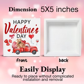 Valentines Decor, Valentine Table Decorations, Valentines Gifts for Him Her, Happy Valentines Day Wooden Decorative Sign, Home Decor for Desk Table Shelf 5 x 5 Inches