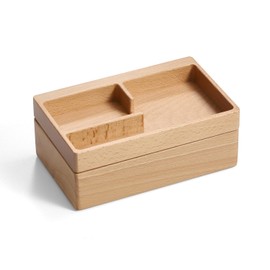beheart Valet Tray Box, Beech Wooden Storage Box with Magnetic Rotating, Office Desk Daily Supplies Organizer