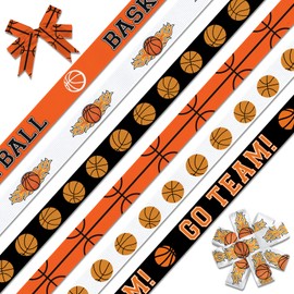 Estivaux 6 PCS Sports Basketball Ribbons for Crafting, 3/8" Width Grosgrain Ribbon Orange Basketball Softball Craft Ribbon Ball Game Ribbons for Sewing DIY Crafts Sports Team Party Decor Supplies