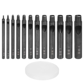sourcing map 13Pcs Leather Hollow Hole Punch Set 1.0-12mm Straight Round Belt Puncher for Leather Watch Band Leather Craft Clothing Handbag Fabric Curtain with 3" Nylon Pad