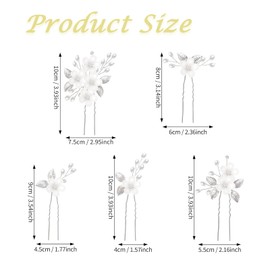 Bridal Wedding Flower Hair Pins xlwen Pack of 5 Bridal Hair Accessories, U-Shaped Bridal Pearls Hair Pins, Hair Accessories, Wedding Set for Bride and Bridesmaid (Silver)