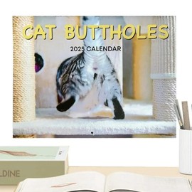 Creative Cat Butt Pattern Calendar, 1 Count 2025 Funny Cat Butt Wall Calendar, Page Flip Desk Calendar for Home Office