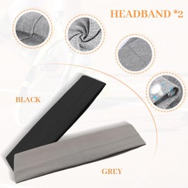 Pack of 2 Women's Hair Bands, Elastic Hair Bands, Yoga Headbands, Sports Headbands, Non-Slip Headbands (Black and Grey)