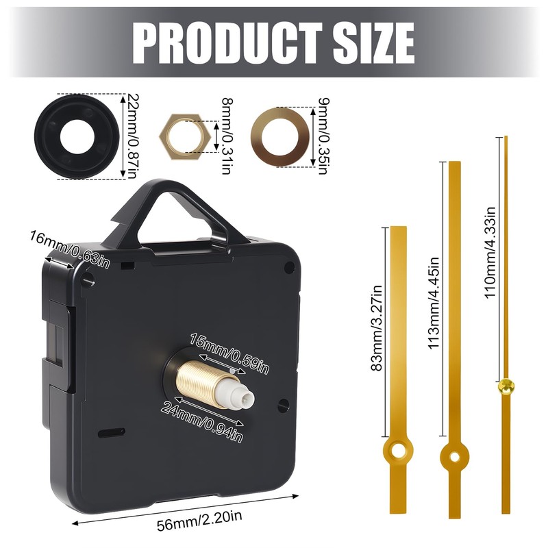 Silent Quartz Clock Movement Kit Long Shaft for 12-14mm Dial,