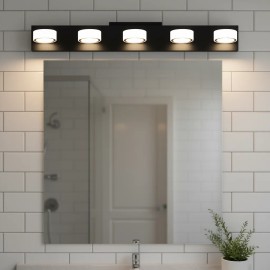 Modern 5-Light LED Vanity Light Fixture 37 Inch Black Aluminum Wall Mounted for Bathroom Mirror Warm White 3500KMaterial: Acrylic,Iron, Color: Black Color