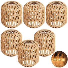 6PCS Bohemian Rattan Lamp Shades, 5.9 x 5.1 in Small Boho Handwoven Paper Rope Lamp Shade Replacement for E27 Light Fixtures,Wicker Lampshade for Bedroom,Pendant, Wall,Table & Ceiling Lamp Covers