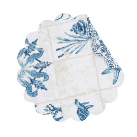 C&F Home Casablanca Bay Round Placemat Set of 6 White Blue and Green Coastal Beach Printed 17" Round Quilted Reversible Washable Placemat Round Placemat Set of 6 White, Blue