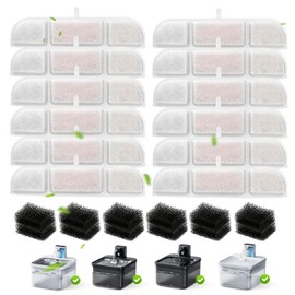 Cat Fountain Filter, Pack of 24 Filters for Cat Fountains, 12 Pieces Activated Carbon Medical Stone Ion Exchange Resin Filter and 12 Pieces Foam Filter for 2.5 L Drinking Fountain for Cat Wireless