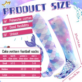 ShinyMatch 2 Pairs Girls Soccer Socks Novelty Crazy Over the Calf Socks Youth Socks for Girls Kids Gifts (Mermaid,Medium)
