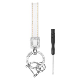 PATIKIL Leather Car Keychain, Microfiber Leather Bling Wristlet Keychains Key Fob Holder with Keyrings for Women Tote Bag Backpacks Accessories, White