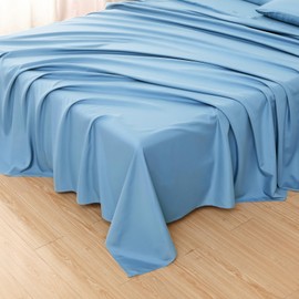 Toodou The Solid Color Sky Blue Twin Size Flat Sheets with Soft Silky Touch Made of Premium Fabric and The Bed Top Sheets are 100% Microfiber Brushed which Have Great Breathability