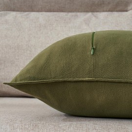Cushion Covers 45 x 45 Cotton Linen Decorative Throw Pillow Cover Olive Green Square Pillowcase Boho Luxurious for Sofa Seats Dining Chairs Bedroom Outside Garden Furniture Car Home Decor Set of 2