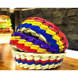 Alondra's Imports Genuine Mexican Handwoven Tortilla Basket – Taco Keeper, Pancake Warmer, Palm Tortilleros, Fiesta Party, Tortilla Holder, Candy, Chips and More, Unique Assorted Colors (Artisan-Made, 6 Pack)