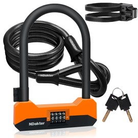 NDakter Bike Locks Heavy Duty Anti Theft，18mm Bicycle Combo U Lock with 5FT Cable, 4-Digit Resettable Combination Electric Scooter Lock with 2Keys and Bracket for Tricycle, Moped, Motorcycle (Orange)