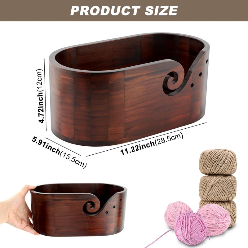 QKDS Wooden Crochet Bowl, Multi-Hole Yarn Holder for Knitting, Gift