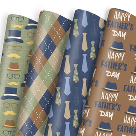 Vnaaem Fathers Day Wrapping Paper - 4 Design Father Gift Wrap FoLded Flat for Men Dad Stepfather - 20 X 28Inch Per Sheet(8 Pack)
