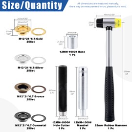Glarks 102Pcs 12MM Thickened Grommets Eyelets with Tool Sets, 40Pcs 4 Colors Grommets Eyelets with Washers and 4Pcs Installation Tools for Fabric, Canvas, Curtain, Clothing, Leather Repair