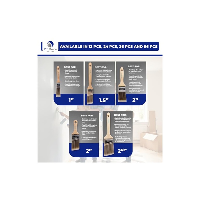 Pro Grade - Paint Brushes - 5 Ea - Paint
