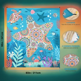 Large Sand Proof Beach Blanket, 83" × 95" Oversized Big Sand Blankets for Beach Waterproof, Bohemian Starfish Beach Mat Sandproof Waterproof for Seaside Picnic Travel Camping Hiking