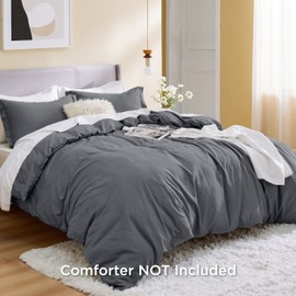 Bedsure Dark Grey Duvet Cover Queen Size - Soft Double Brushed Duvet Cover for Kids with Zipper Closure, 3 Pieces, Includes 1 Duvet Cover (90"x90") & 2 Pillow Shams, NO Comforter