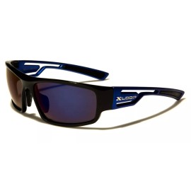 X Loop Sunglasses Wrap Around Plastic Frames Sport Driving Baseball Golf For Men - Black-Blue (Blue-Purple Mirror Lens)