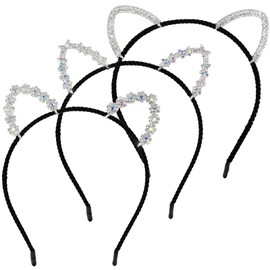 FdcLixuvol Cat Ears Headband, 3 Pcs Crystal Cat Ears Headbands Glitter Rhinestone Hair Hoops Cute Sequin Headwear Accessories for Women Girls Cosplay Costume Party