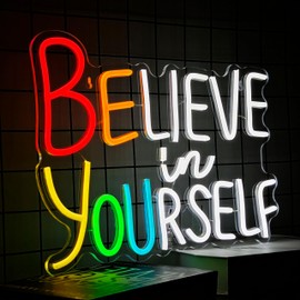 Believe in Yourself Neon Sign for Wall Decor Dimmable Inspiring Quote Neon Sign for Classroom Bar Club Bedroom Hotel Pub Cafe Wedding Office Decoration Birthday Party Gifts USB Powered