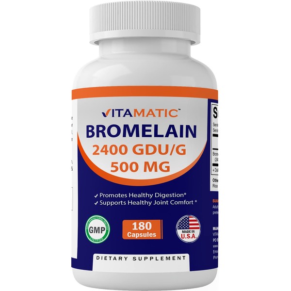 Vitamatic Bromelain Supplement 500mg, 2400 GDU/g, Proteolytic Enzymes, Supports Digestion