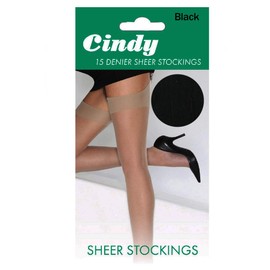 Cindy Ladies 15 Denier Sheer Stockings reinforced toe 3-8 100% Nylon Smooth- Black