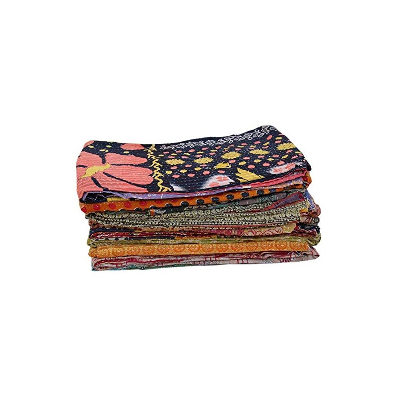 Estationeryhouse Indian Vintage Kantha Quilt Handmade Throw Reversible Blanket Bedspread