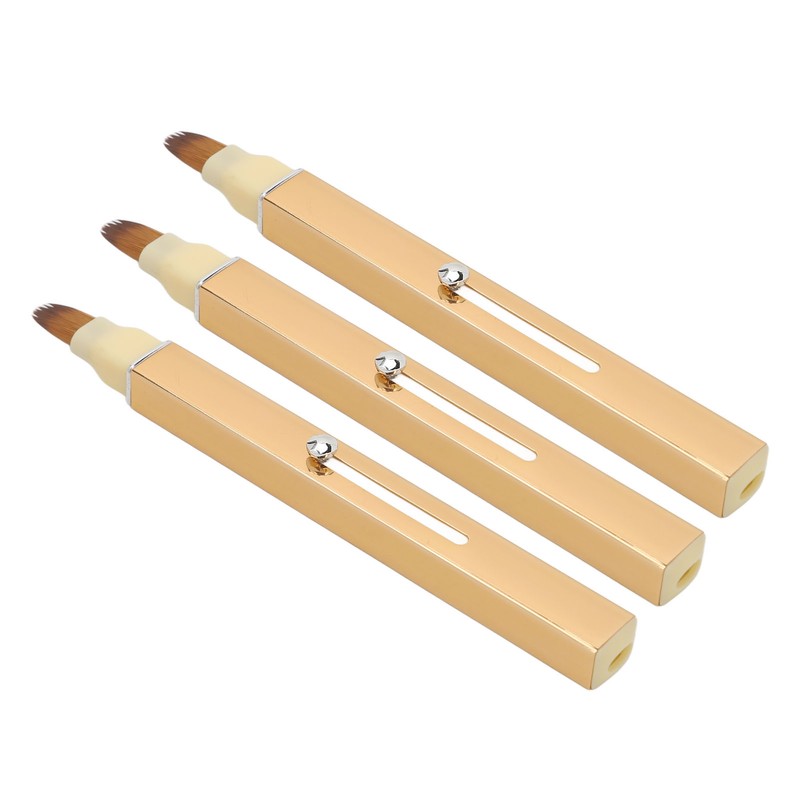3pcs Gold Retractable Lip Brush Portable Soft Hair Double Ended