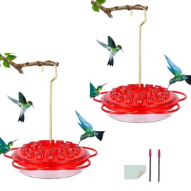 2 Pack Outdoor Hummingbird Feeders,Leak-Proof,Hanging Saucer Hummingbird Feeder with Moat,Easy to Clean and Refill,Hummingbird Feeder for Garden,Outside,Balcony(Red+Red)