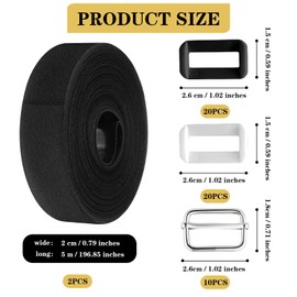 2 Rolls of Velcro Tape 5 m, Velcro Tape with 50 Buckles, Adjustable Velcro Cable Ties, Resealable Velcro Cable Ties, Free Cutting Length Velcro Cable Ties for Home Garden